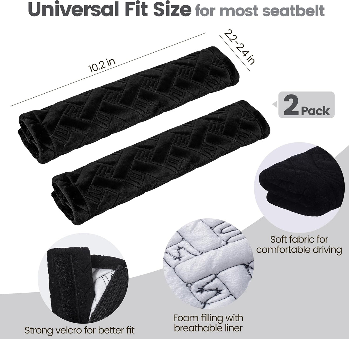 Amooca Soft Auto Seat Belt Cover Seatbelt Shoulder Pad 2 PCS for a More Comfortable Driving Compatible with All Cars and Backpack Black