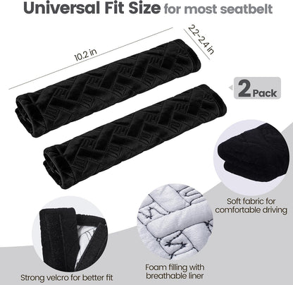 Amooca Soft Auto Seat Belt Cover Seatbelt Shoulder Pad 2 PCS for a More Comfortable Driving Compatible with All Cars and Backpack Black