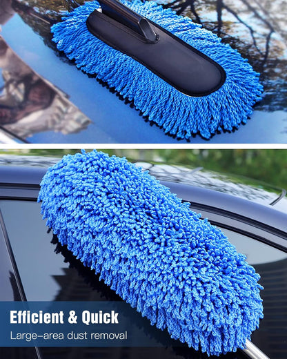 YeewayVeh Car Duster Exterior Scratch Free Microfiber Car Cleaning Brush, Extendable Handle Pollen and Dust Brush for Truck, SUV, Vehicles and Home Cleaning, Gray and Red