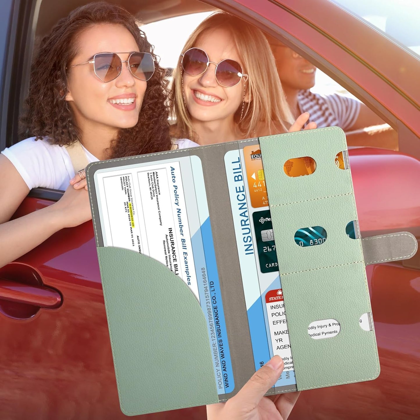 RSAquar Car Registration and Insurance Holder, Vehicle Glove Box Organizer Cool Car Accessories, Auto Truck Document Holder for Cards, Driver License, Black Glitter