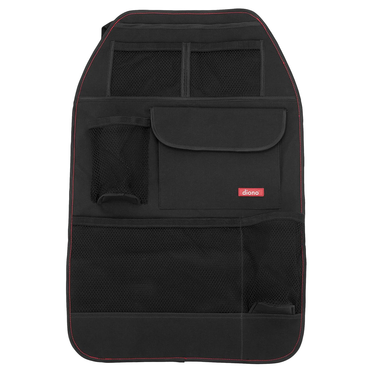 Diono Stow 'n Go Car Back Seat Organizer for Kids, Kick Mat Back Seat Protector, with 7 Storage Pockets, 2 Drinks Holders, Water Resistant, Durable Material, Black , 18x10x9 Inch (Pack of 1)
