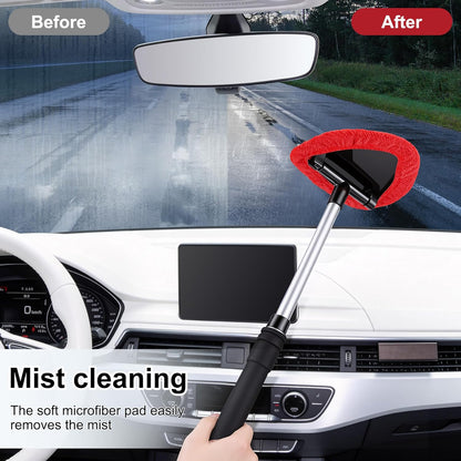 JUSTTOP Windshield Cleaner Tool, Car Interior and Exterior Window Cleaning Kit with Extendable Handle & 4 Reusable Microfiber Pads, Auto Glass Wiper Brush Kit for Car & Home Windows (Green)
