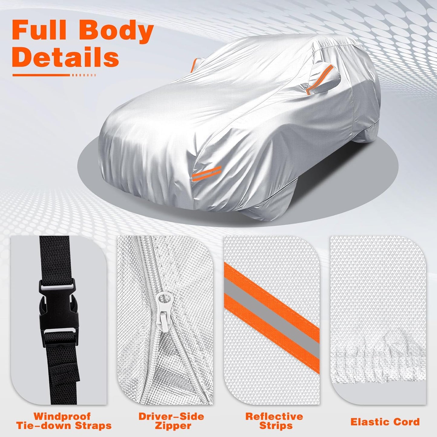 iCOVER Car Cover, Waterproof All Weather Car Covers for Honda Civic Toyota Corolla Chevy Cruze Kia Forte, Outdoor Full Exterior Cover with Detachable Tire Covers, Car Cover for Sedan, Fits up to 193"