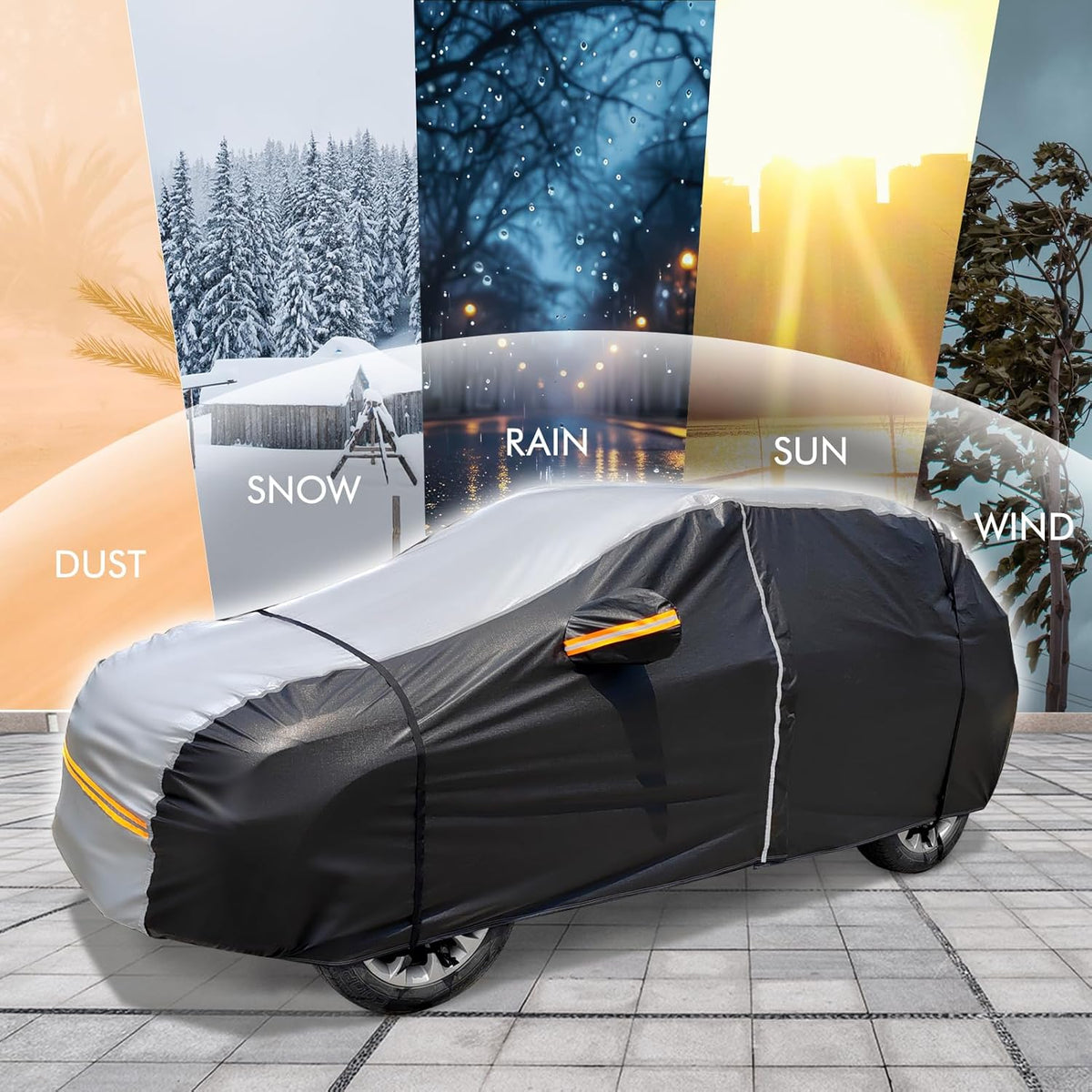 6 Layers Car Cover Waterproof All Weather Car Cover Waterproof All Weather, Outdoor Full Exterior Cover Rain Sun UV Snowproof Protection with Zipper Cotton for SUV (185-190inch)