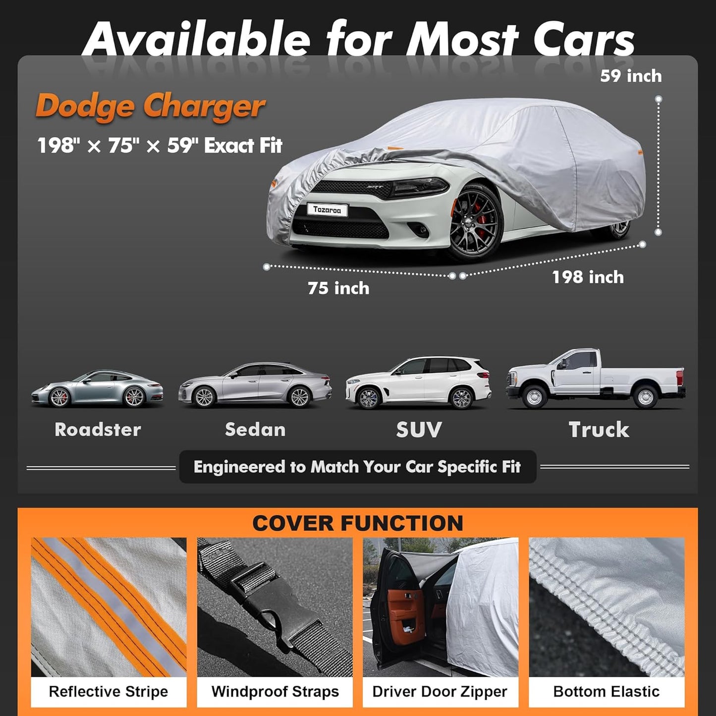 Car Cover Waterproof All-Weather,Heavy-Duty Outdoor Full Exterior Automobiles Sedan/Coupe (Length 186-193 inch) with Windshield Sun Shade Universal Fit Toyota Camry, Tesla Model 3, Accord etc