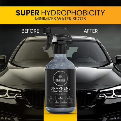 Magic Shield Graphene Ceramic Spray Coating - LAST SO LONG! Quick & Easy for Cars, Motorcycles, Boats & More - Professional-Grade Sealant for Maximum Gloss & Shine - Waterless Wash & Wax - 16oz Bottle