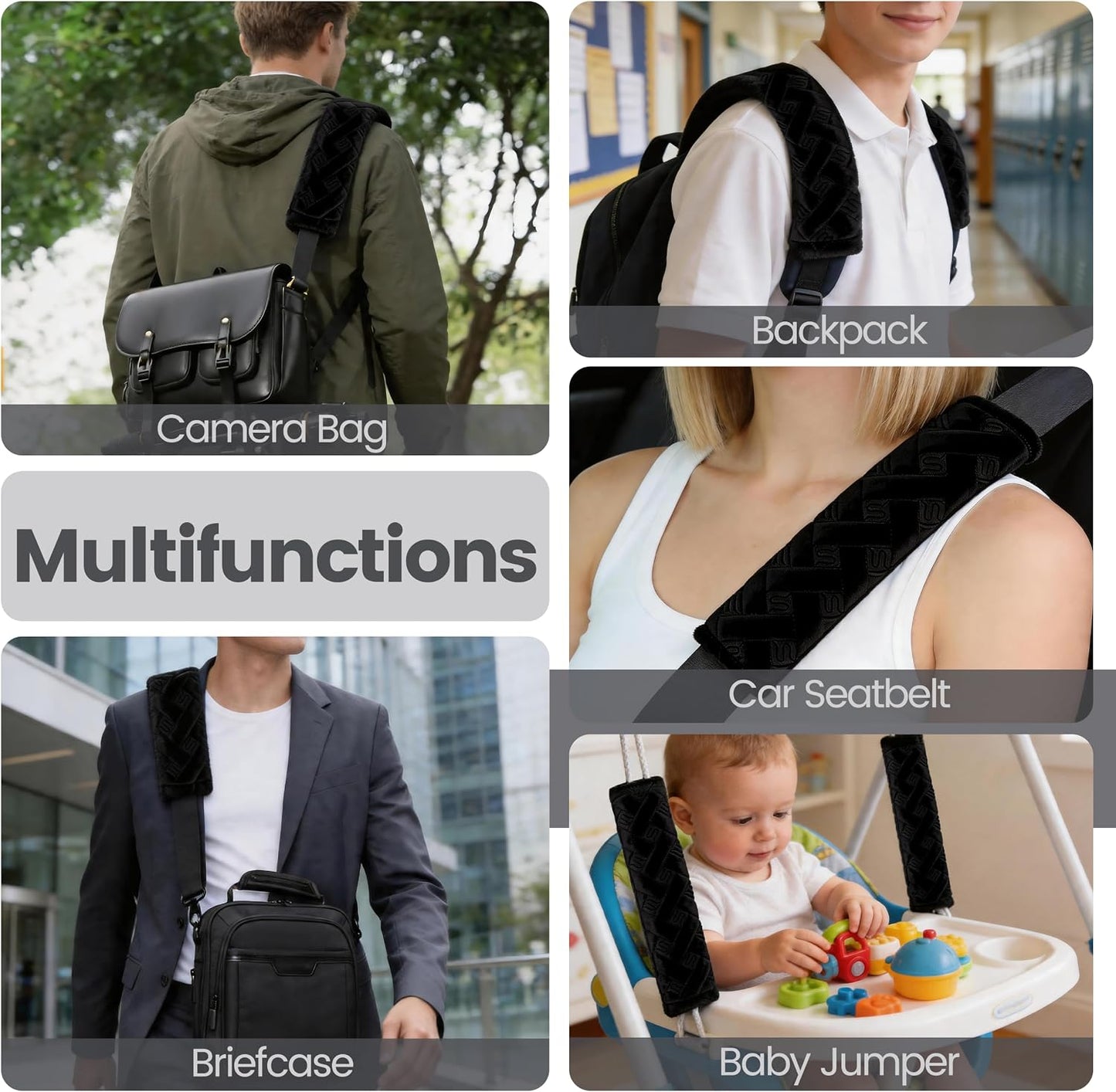 Amooca Soft Auto Seat Belt Cover Seatbelt Shoulder Pad 2 PCS for a More Comfortable Driving Compatible with All Cars and Backpack Black