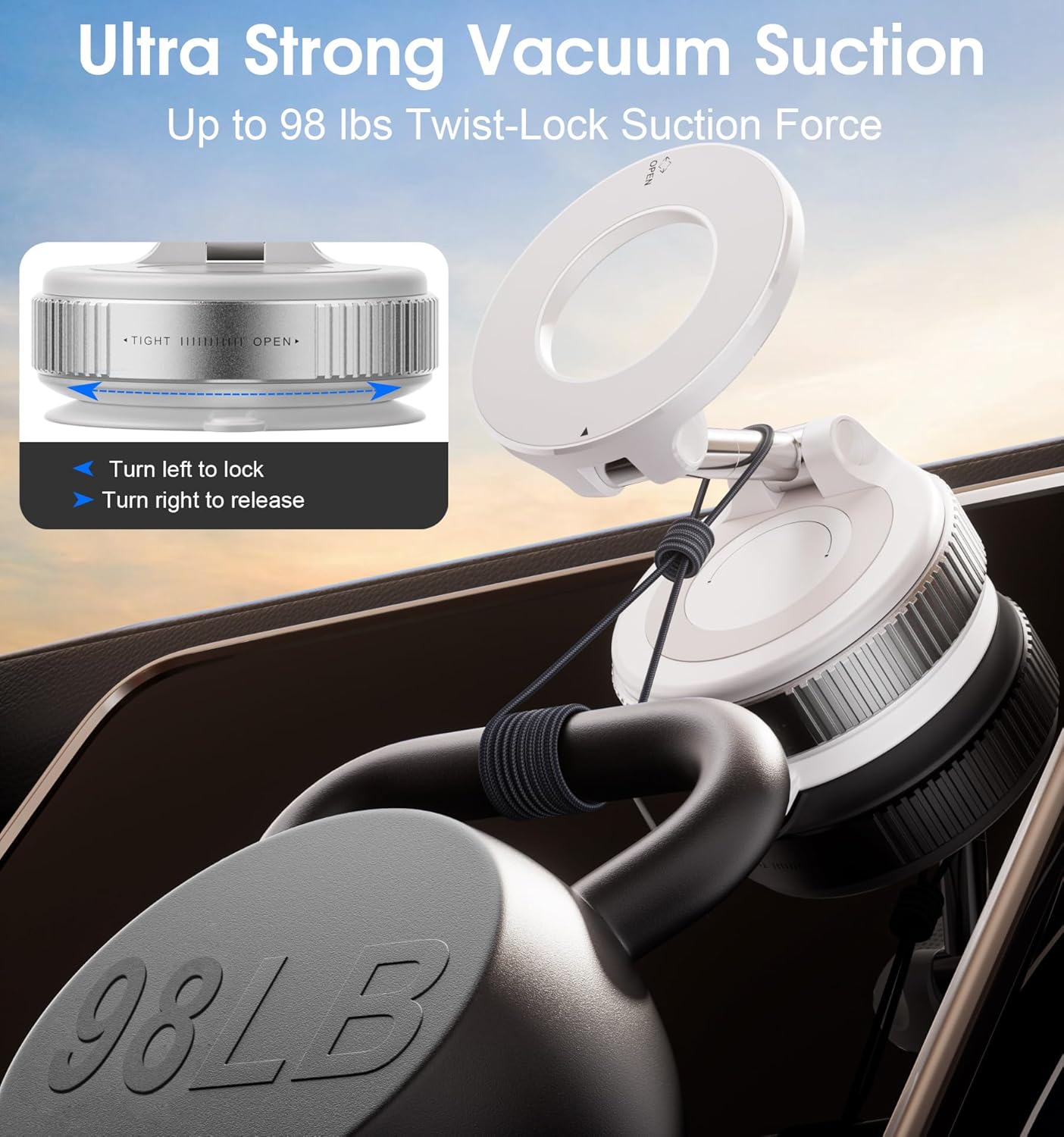 REOKILY 2026 Upgraded Vacuum Magnetic Car Phone Holder 360° Reinforced 96LBS Ultra Suction Cup Phone Mount for MagSafe Cell Phone Holders for Your Car/Gym/Mirror Mount for iPhone & Android