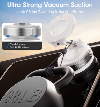REOKILY 2026 Upgraded Vacuum Magnetic Car Phone Holder 360° Reinforced 96LBS Ultra Suction Cup Phone Mount for MagSafe Cell Phone Holders for Your Car/Gym/Mirror Mount for iPhone & Android