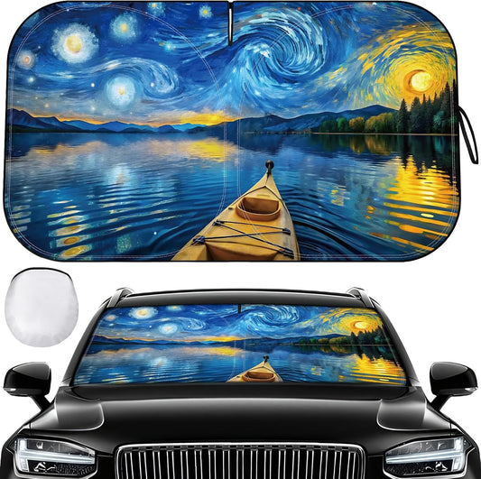 Fauson Car Windshield Sun Shade for Sedans, SUVs & Trucks Reflective UV Block Sunshade Visor Shield Foldable with Storage Bag Blocks Sun Heat to Keep Car Interior Cool, Front Window - L 57 x 32 W