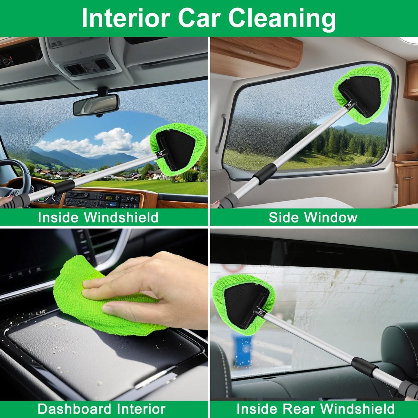 XINDELL 24-inch Windshield Cleaner Tool – Upgrade Large Head Car Interior&Exterior Window Cleaning Kit with Extendable Handle & 4 Microfiber Pads, Auto Wiper Brush for Car, Trucks, SUVs, RVs & Home