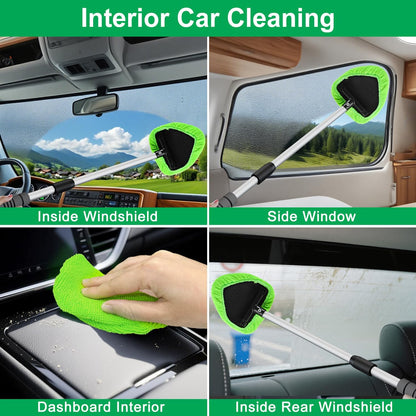 XINDELL 24-inch Windshield Cleaner Tool – Upgrade Large Head Car Interior&Exterior Window Cleaning Kit with Extendable Handle & 4 Microfiber Pads, Auto Wiper Brush for Car, Trucks, SUVs, RVs & Home
