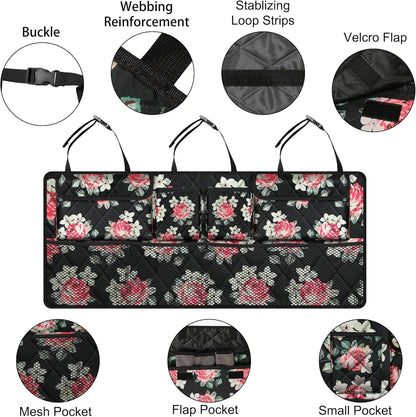 Femuar Car Trunk Organizer, Large Capacity Backseat Trunk Organizer (42"*18"), Collapsible Car Storage Bag with 8 Pockets, SUV/MPV/Truck - Black