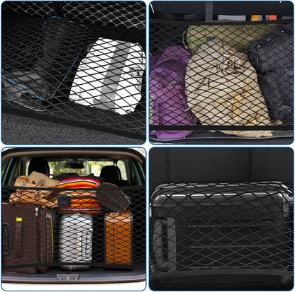 Cargo Net 60×40cm, Car Trunk Net Elastic Nylon Baggage, Car Trunk Net with 4 Hooks, Storage Organizer Car Net for Car Boot Vehicle Van SUV(Black)