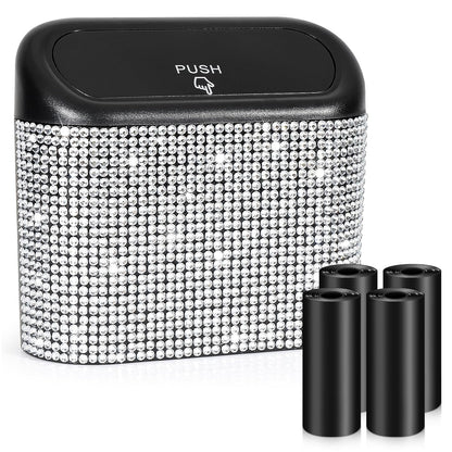 Accmor Car Trash Can with Lid, Leakproof Vehicle Garbage Organizer Holder Bin with 60 Pcs Trash Bags, Mini Auto Dustbin Interior Accessories Storage Container for SUV, Office, Home