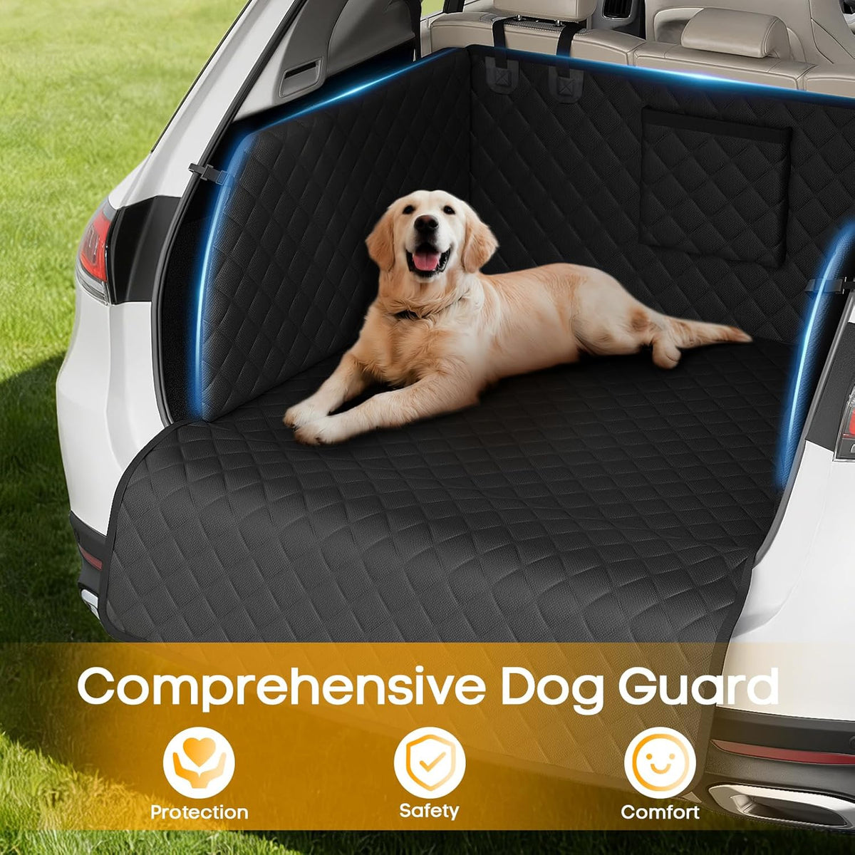 PETICON SUV Cargo Liner for Dogs, Waterproof Trunk Cover with Cushioned Sides to Protect Pet, Full Coverage Non-Slip Seat Cover for SUVs with Bumper Flap Protector