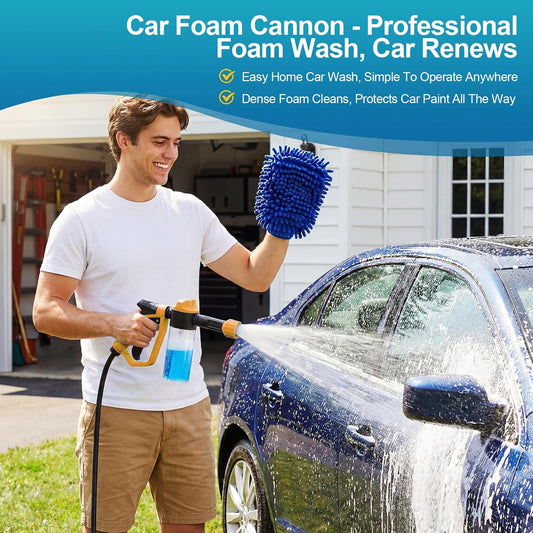 Car Wash Foam Gun for Garden Hose, Foam Cannon Car Wash Kit with Microfiber Wash Mitt, High Pressure Nozzle & 3 Spray Modes, Hose Foam Blaster for Cars, Trucks, RV, Motorcycle Cleaning - Orange