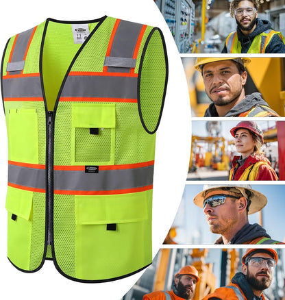 JKSafety Safety Vest for Men Women Hi Vis Relfective Vest with Pockets High Visibility Meet ANSI Standard