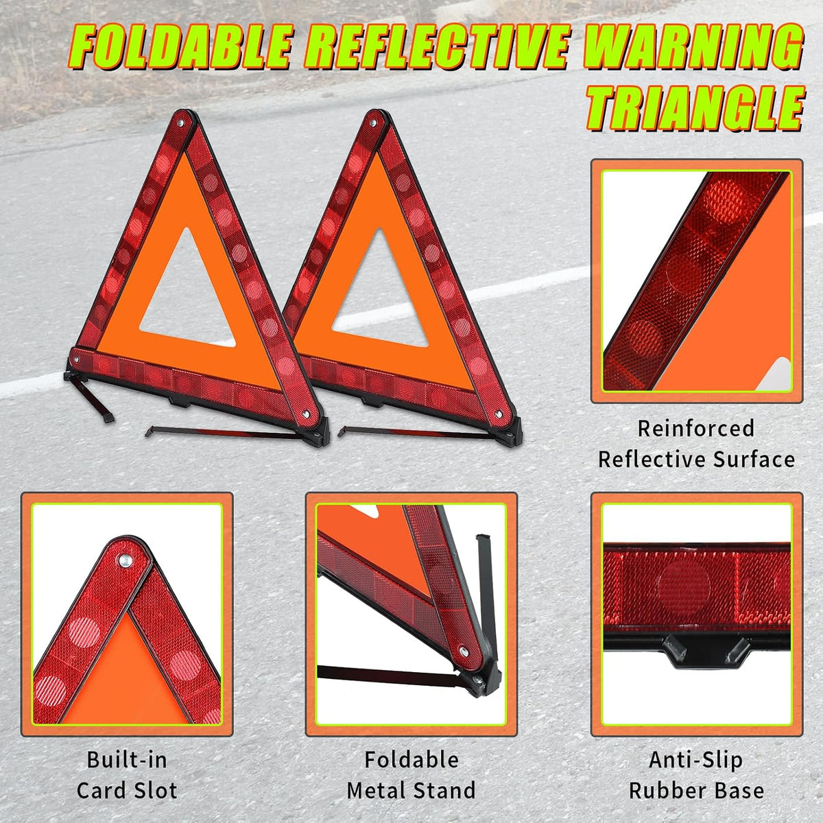 Warning Triangles Safety Triangle Emergency Kit, 5 Pack Foldable Reflective Triangles with Base, Roadside Triangle Kit with Case for Vehicles