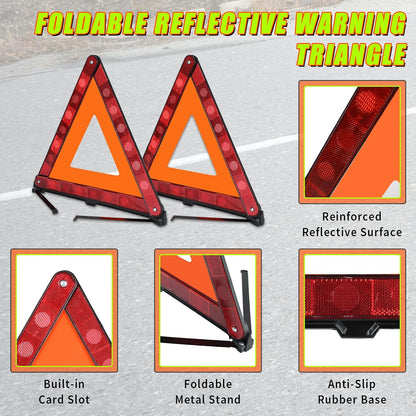 Warning Triangles Safety Triangle Emergency Kit, 5 Pack Foldable Reflective Triangles with Base, Roadside Triangle Kit with Case for Vehicles