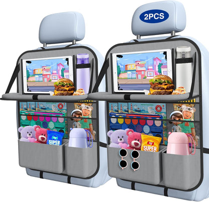 Car Backseat Organizer with table Tray(1Pack) 9 Storage Pockets Backseat Car Organizer with Tablet Holder, Back seat Organizer for Kids Road Trip Essentials Travel