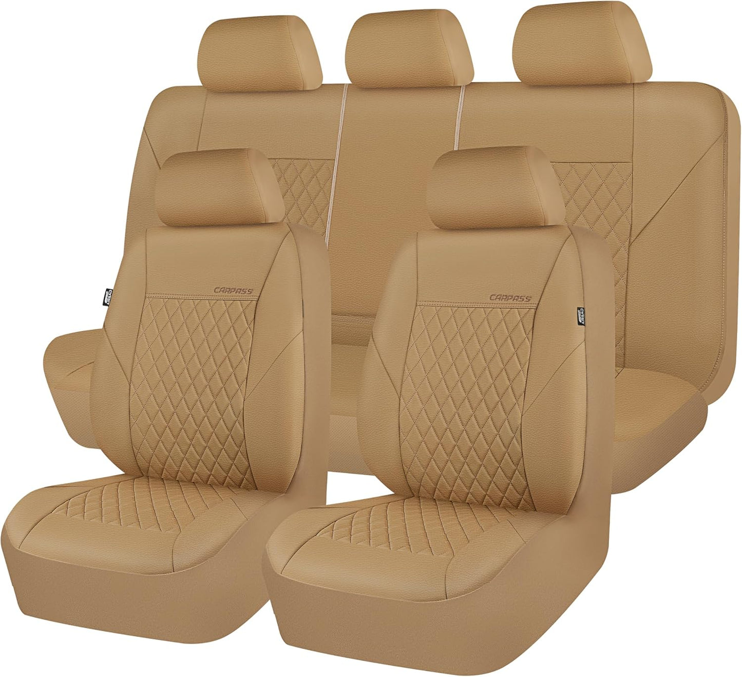 CAR PASS Quilting Leather Seat Cover Two Front Seats Only, Universal Fit Automotive Front Seat Covers Waterproof Deluxe PU Premium Vinyl Luxury for Cars Sedan Van SUV Airbag Compatible 2 Pieces,Black