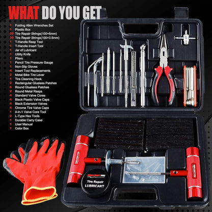 AWELCRAFT 10-Piece Economical Tire Repair Kit – Flat Tire Plug Kit with T-Handle Tools, Storage Case – Fix Punctures Fast, No Tire Removal Needed – Ideal for Car, Truck, Motorcycle, ATV