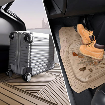 CAR PASS Heavy Duty Rubber Car Mats with Cargo Liner, Deep-Dish Car Floor Mats and Trunk Mat All Weather, Universal Trim-to-Fit for SUVs Trucks Sedans, Waterproof Anti-Slip, Trimmable V12 Black