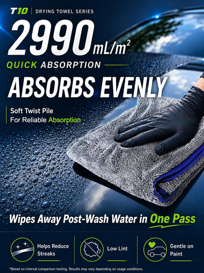 SHSCLY Compact Car Drying Towels, 2 Pack Twist Loop Microfiber Towels, Lightweight and Easy to Control, Highly Absorbent for Cars, Glass, Mirrors and Interior, 20 x 24 Inch