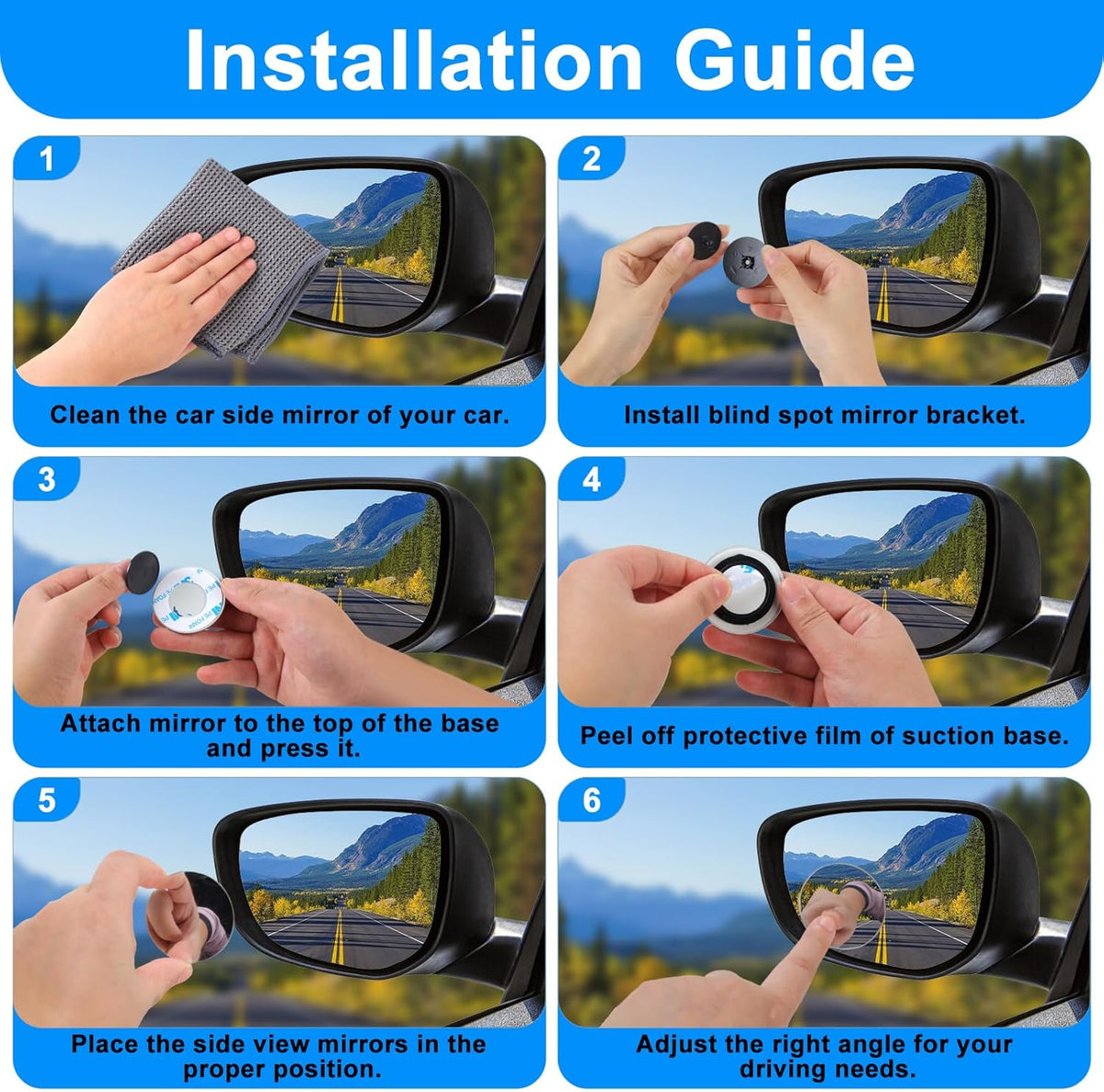 Guirnd 4PCS Blind Spot Mirror, Round HD Glass Side Blindspot, Frameless Convex Mirror Car with Self Adhesive Back for Cars, SUV, Trucks, Universal Vehicles