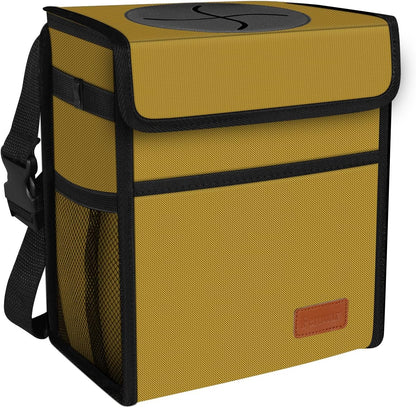 Femuar Leak Proof Car Trash Can with Lid - Waterproof Automotive Garbage Bin for SUVs, Collapsible and Portable Car Trash Bag, Black