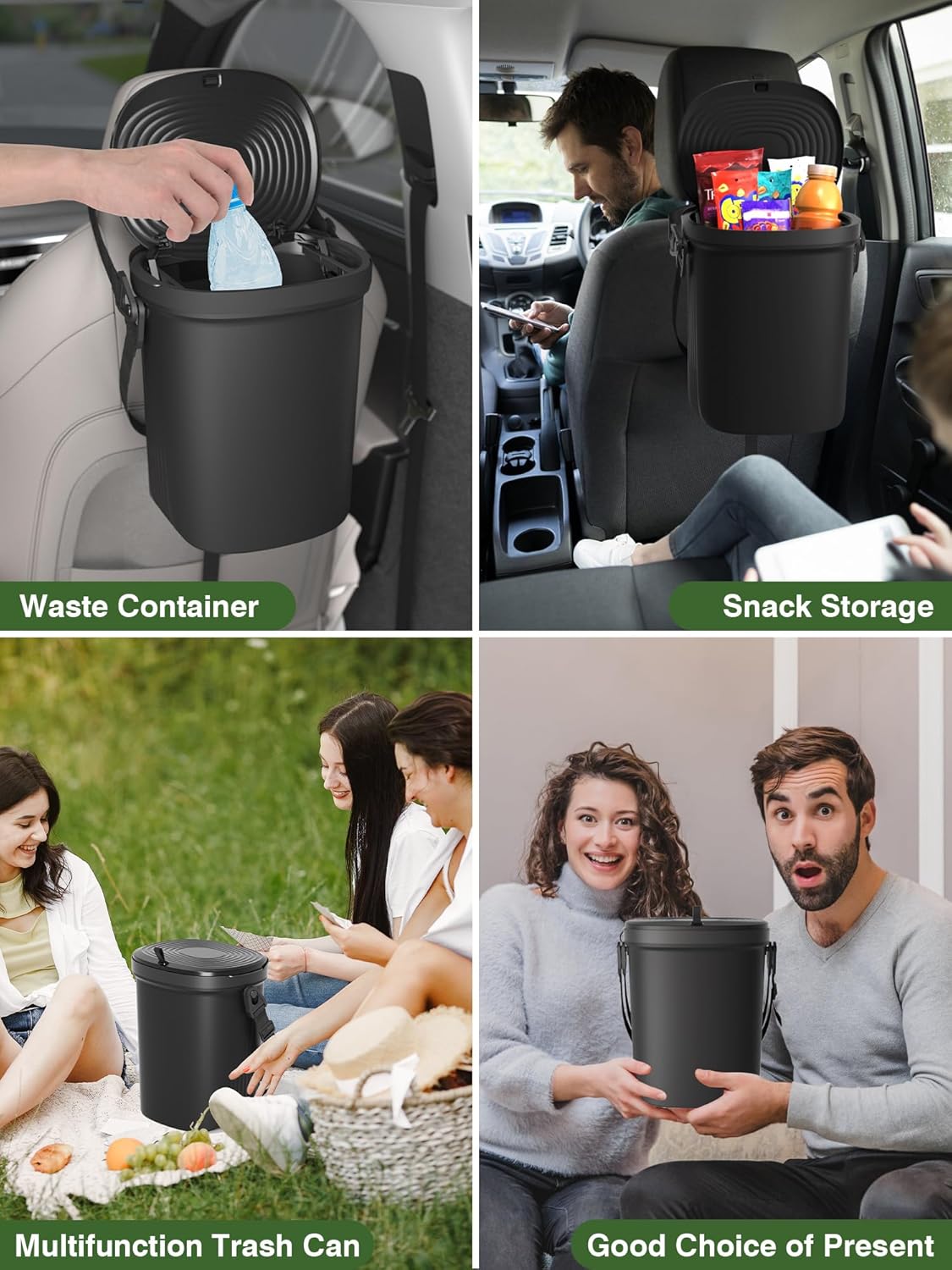 Garoopion Leakproof Car Trash Can, 1.9 Gallon Soft Silicone Hanging Garbage Can with Lid, Easy to Clean Vehicle Trash Bin, Suitable for Sedans, SUVs, MPVs & Trucks