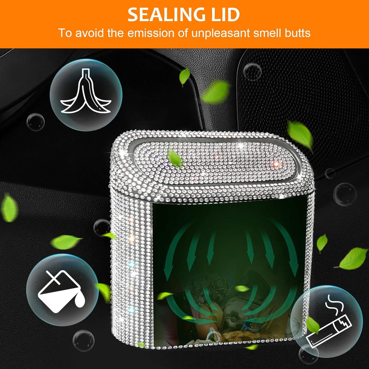 Accmor Car Trash Can with Lid, Mini Auto Dustbin Garbage Organizer Holder 2 Packs, Automotive Storage Container Bin with 60 Pcs Bags for Vehicle, Home, Office
