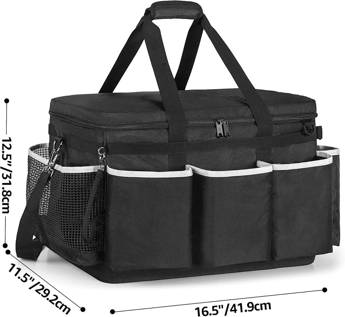HODRANT Extra-Large Detailing Bag with Waterproof EVA Hard Bottom, Auto Detail Supplies Organizer for Polisher, Bottles & Detailing Kit, Car Care Tools Tote with Lid & Shoulder Strap, Patent Design