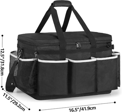 HODRANT Extra-Large Detailing Bag with Waterproof EVA Hard Bottom, Auto Detail Supplies Organizer for Polisher, Bottles & Detailing Kit, Car Care Tools Tote with Lid & Shoulder Strap, Patent Design