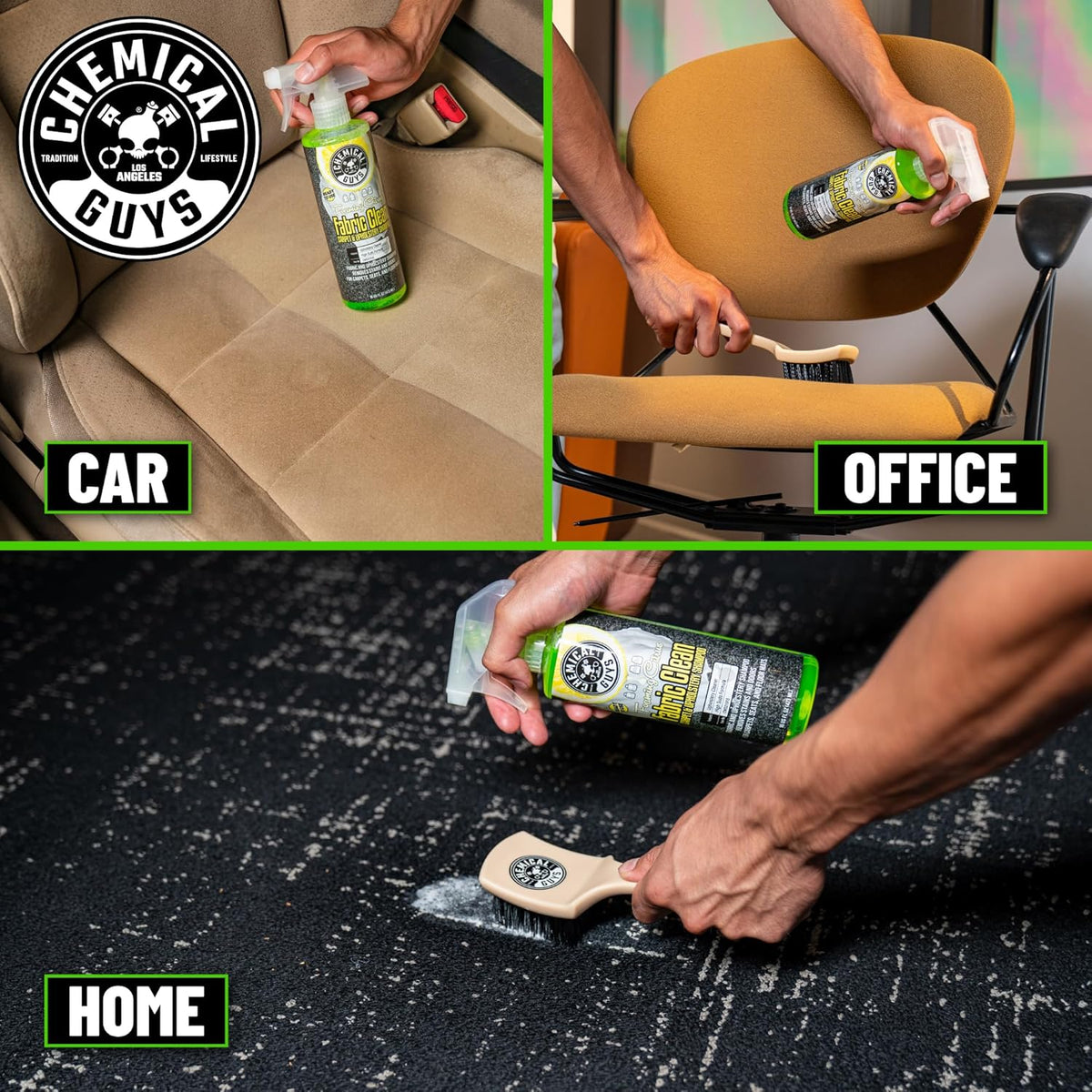 Chemical Guys Sprayable Citrus Fabric Clean Carpet & Upholstery Cleaner (Car Carpets, Seats & Floor Mats), 16 fl oz, Citrus Scent + Induro 7 Heavy Duty Nifty Interior Brush - HOL463