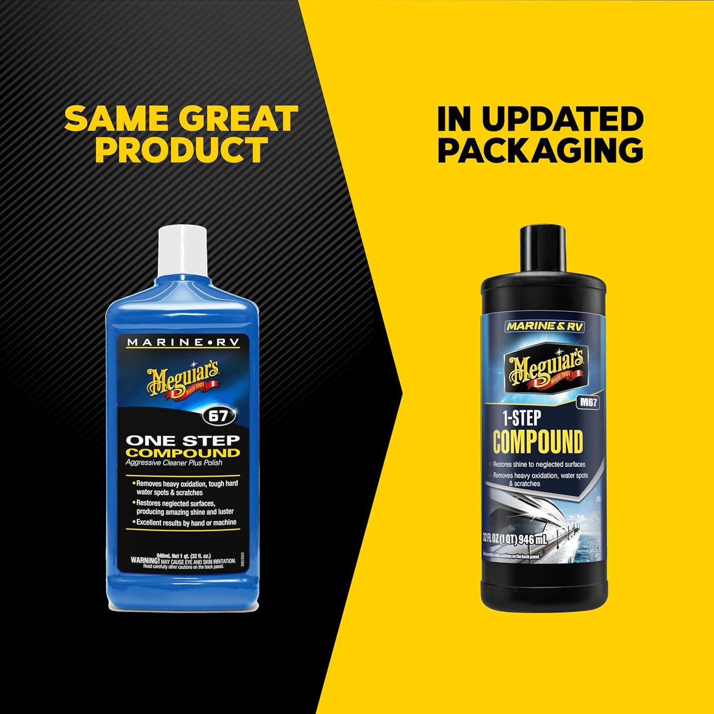 Meguiar's M6732 Marine/RV One Step Compound, Remove Oxidation, Stains, Scratches, and Water Spots, Restore the Color and Shine of Fiberglass Gel Coat Finishes, 32 Oz Bottle