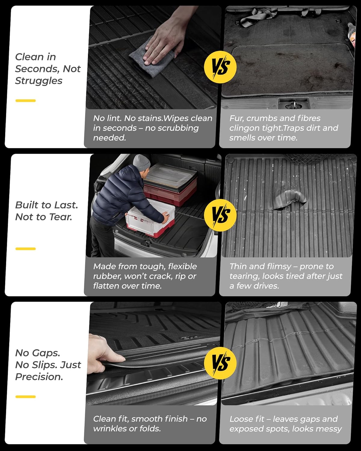 3W Floor Mats & Cargo Liner Fit for 2021 2022 2023 2024 2025 2026 Chevy Tahoe/GMC Yukon/Cadillac Escalade 7 Seat, TPE All Weather Custom Fit Car Accessories Heavy Duty Rubber Full Set Trunk Mats - Colors B