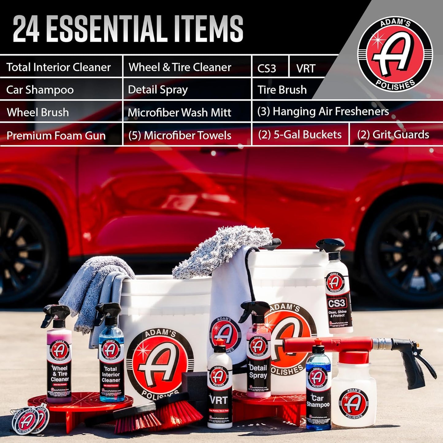 Adam's Essential Car Wash Kit (6-Item) - USA Made Auto Detailing Car Care Cleaning Kit for Car & Truck Lovers, Dads, Moms and DIYers - Our Products