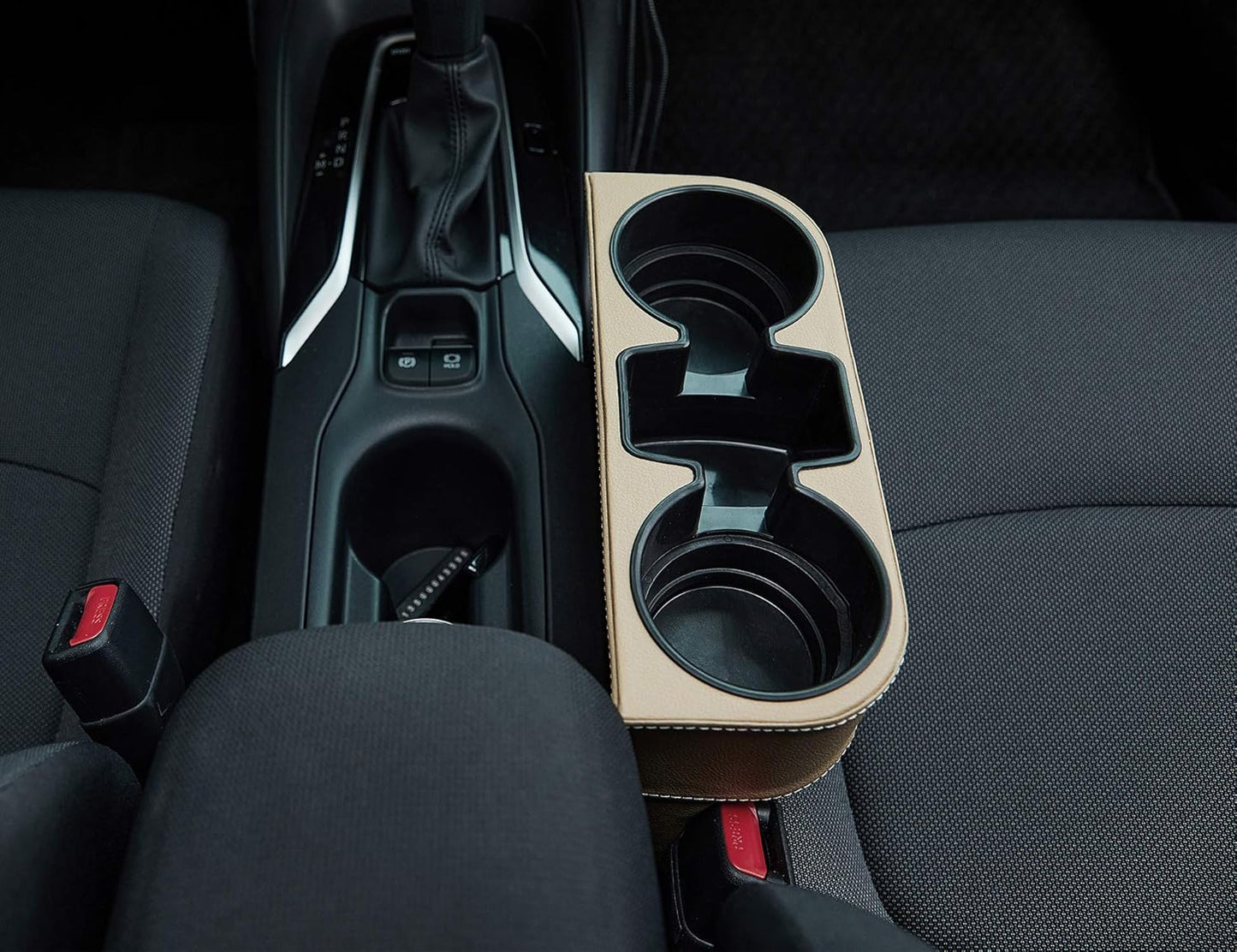 IOKONE Car Cup Holder, Auto Cup Drink Holders，Multifunctional Auto Front Seat Organizer with PU Leather Cover, Gap Filler Storage Box Coin Bucket Console Side Pocket Cell Mobile Phone Holder (Black)