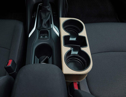IOKONE Car Cup Holder, Auto Cup Drink Holders，Multifunctional Auto Front Seat Organizer with PU Leather Cover, Gap Filler Storage Box Coin Bucket Console Side Pocket Cell Mobile Phone Holder (Black)