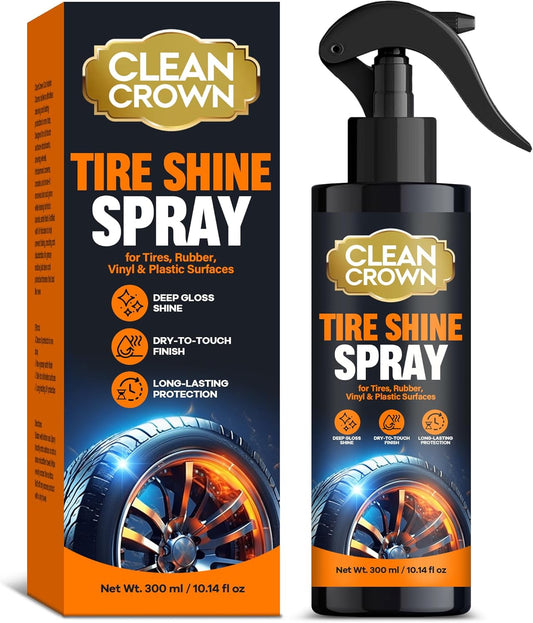 Tire Shine Spray (10.14 Fl oz), High Gloss Car Tire Shine and Cleaner for Black Tires, Rubber & Wheels, Easy Spray-On Tire Dressing for Cars, Trucks, SUVs, Motorcycles, RVs & More