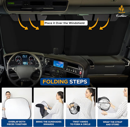 EcoNour 2 Piece Foldable Car Windshield Sun Shade – UV & Heat Protection, Interior Cooling, Durable Upgraded Design, Easy Fold, Front Window Sunshade - Medium (31" L x 28" W)