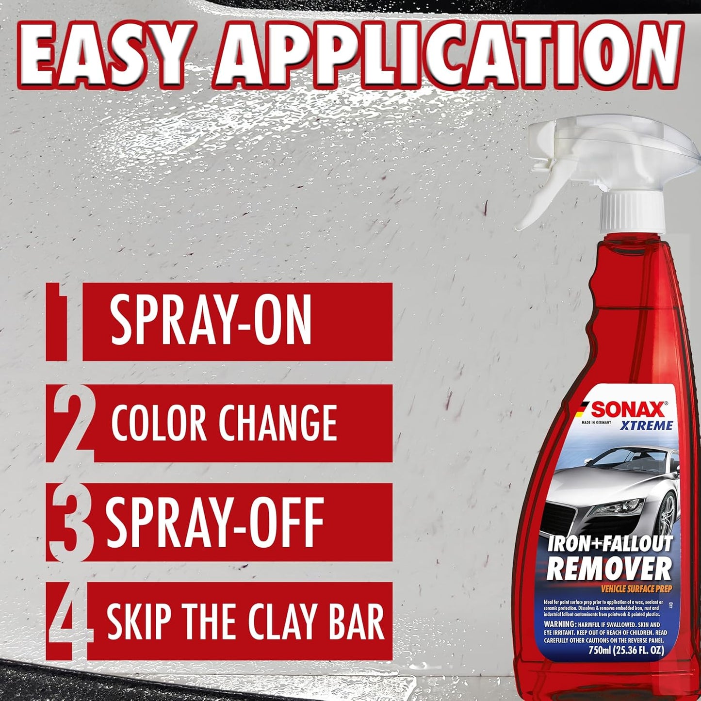 SONAX Iron + Fallout Remover | High-Performance Decon Spray for Paint, Glass & Wheels | Dissolves Embedded Contamination, Industrial Residue & Lime Scale | Fast Acting Formula | 750ml | 513400