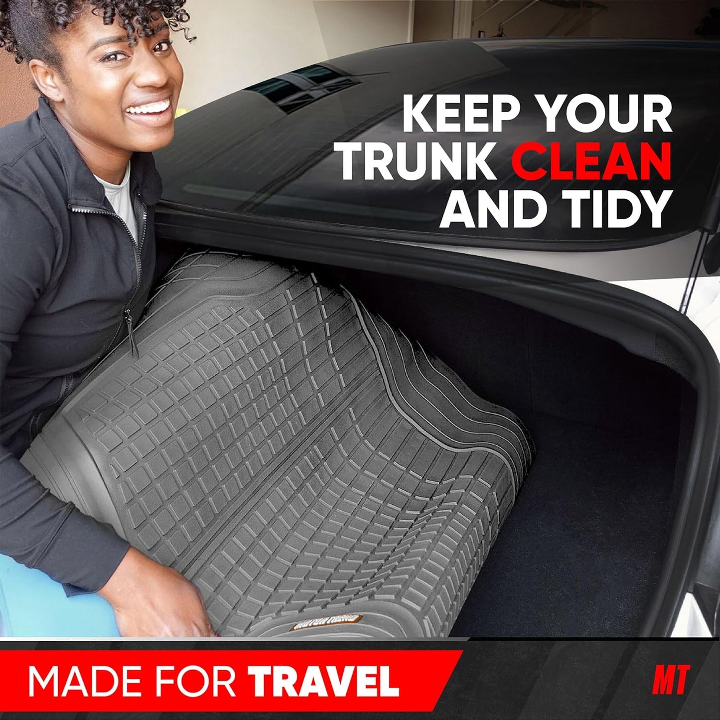 Motor Trend Premium FlexTough All-Protection Cargo Mat Liner – w/Traction Grips & Fresh Design, Heavy Duty Trimmable Trunk Liner for Car Truck SUV, Black (OF-985-BK)