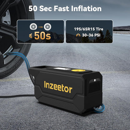 150 PSI Tire Inflator Portable Air Compressor, 12V DC Auto Shutoff Air Pump with Digital Pressure Gauge and Emergency LED Light for Car Tires, Bicycle & Balloons, Black