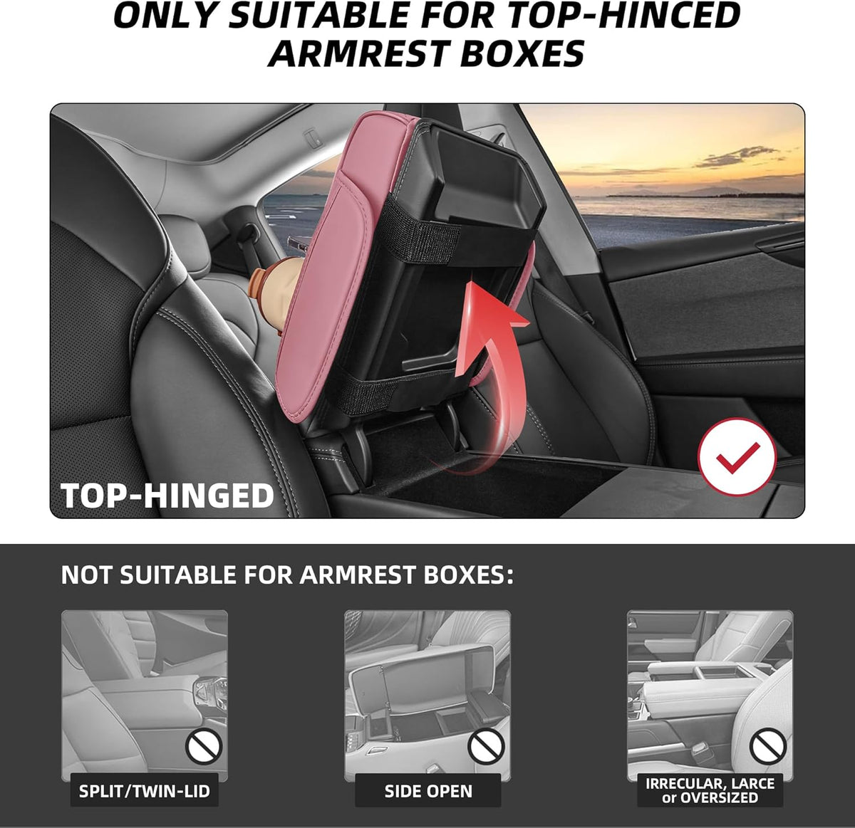 5 in 1 Car Center Console Cover, Armrest Pad with 2 Storage Pockets, Cup Holder, Tissue Slot, Phone Holder, Nappa Leather Memory Foam Car Accessories for SUV Sedan Truck (Black)