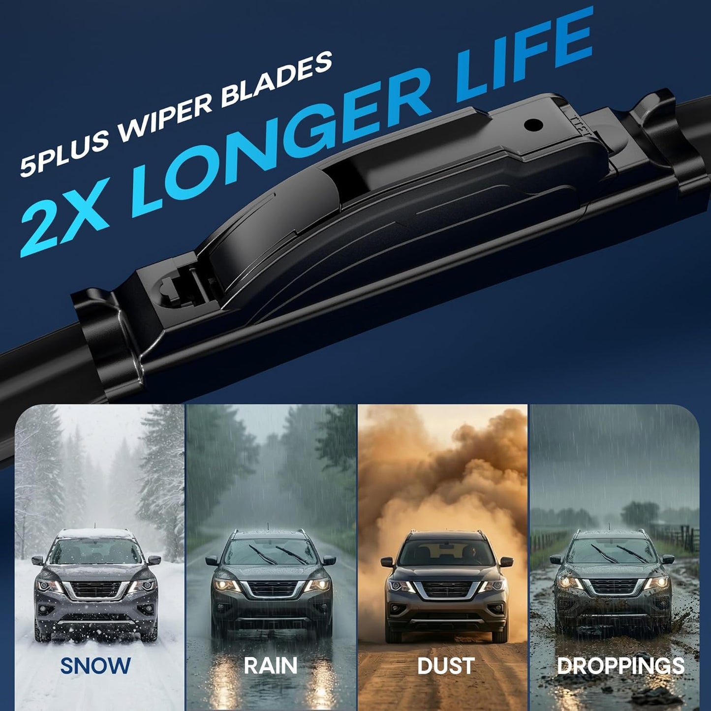 5 PLUS 26"+17" Windshield Wipers Blade Replacement for Nissan 02-06 19-24 Altima/07-12 20-24 Sentra/20-24 Versa Wiper Blades-Front All-Weather Wiper Blades Exact fit J-Hook Type (Pack Of 2)