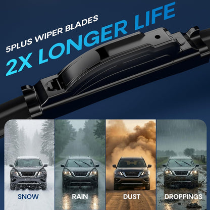 5 PLUS 26"+17" Windshield Wipers Blade Replacement for Nissan 02-06 19-24 Altima/07-12 20-24 Sentra/20-24 Versa Wiper Blades-Front All-Weather Wiper Blades Exact fit J-Hook Type (Pack Of 2)