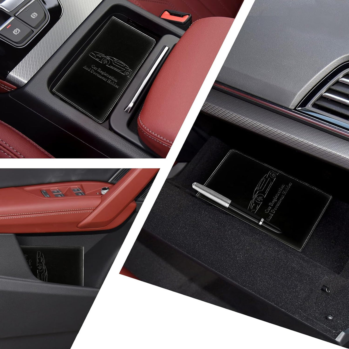 Car Registration and Insurance Card Holder for Women Men, Orange Glove Box Paperwork Organizer with Magnetic Buckle for Easy Access and Protect Documents and Various Cards in Vehicle